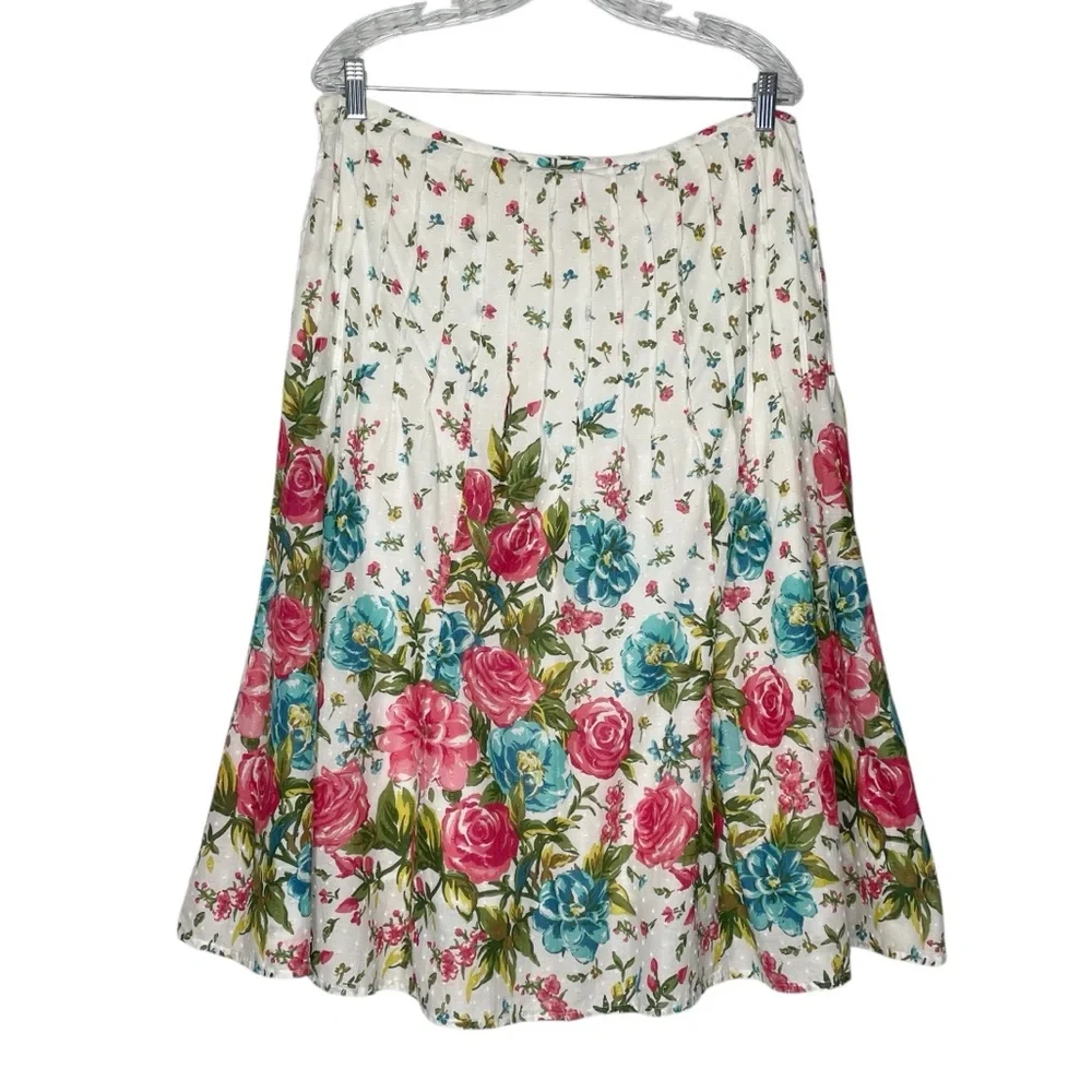 JM Collection 100% Cotton Floral Skirt Size 12 Flowers Girly Feminine Classic